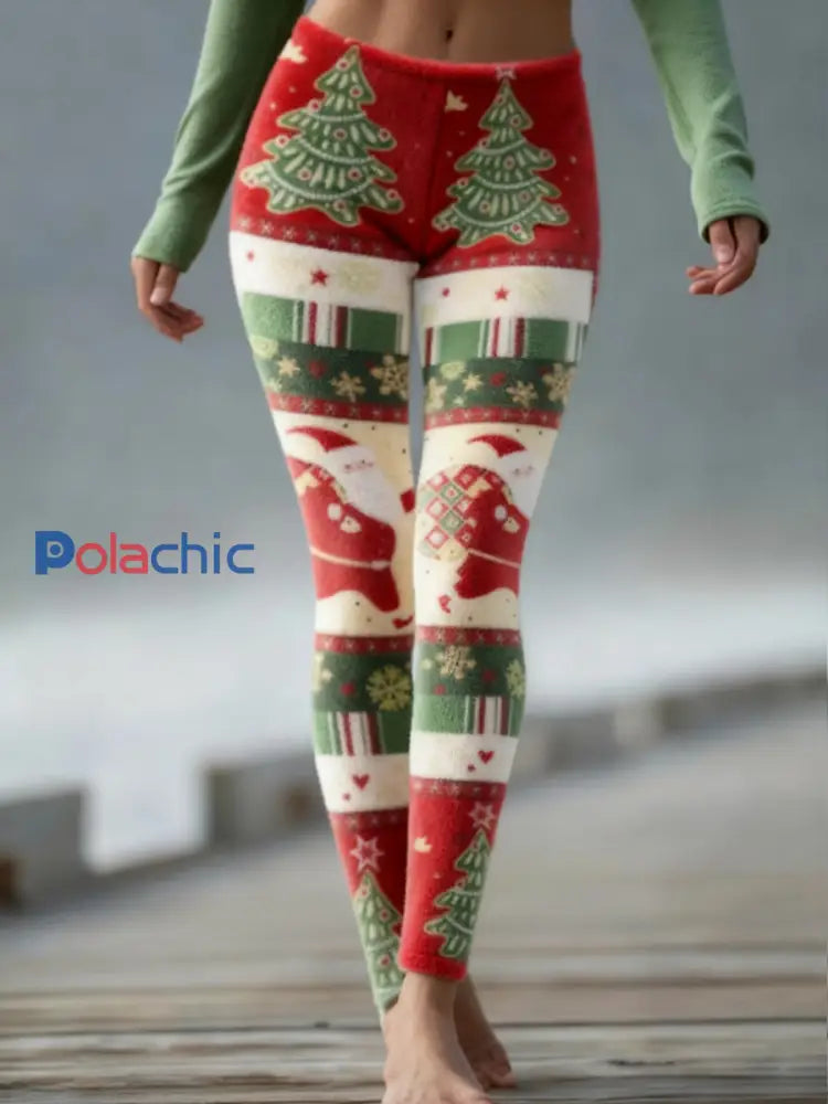 Leggings de Noël en velours pour femmes comme image / S