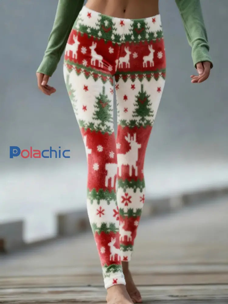 Leggings de Noël en velours pour femmes comme image / S