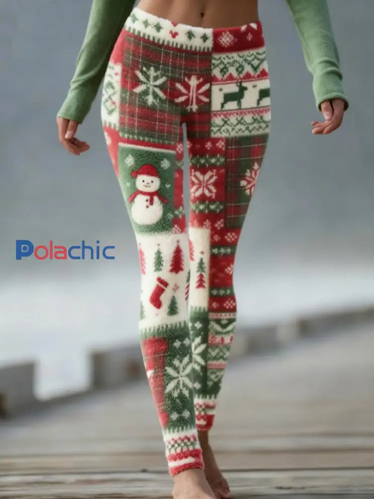 Leggings de Noël en velours pour femmes comme image / S
