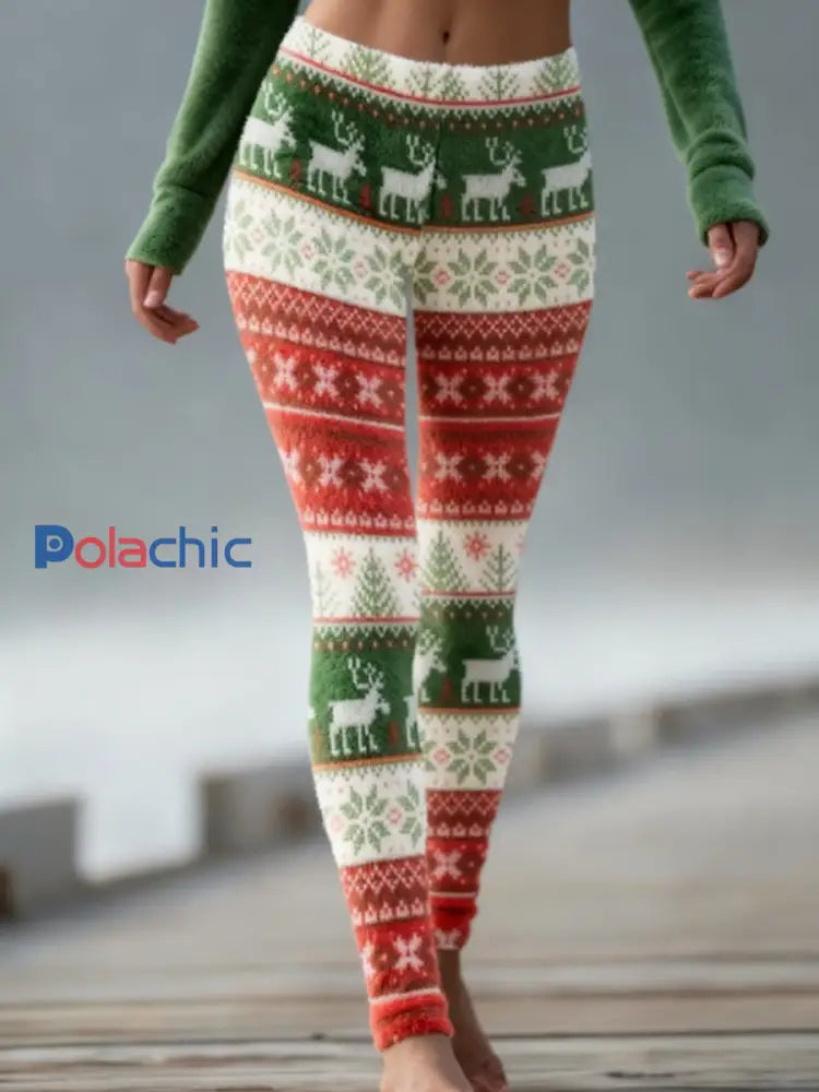 Leggings de Noël en velours pour femmes comme image / S