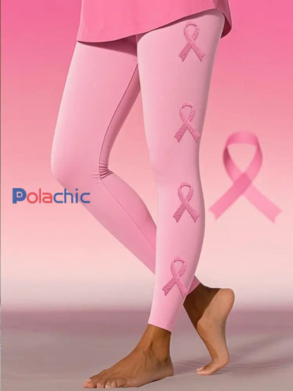 Leggings de soutien de sensibilisation au cancer du sein avec ruban rose pour femmes Rose / S
