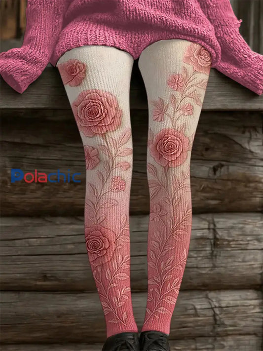 Leggings décontractés à imprimé floral rose pour femmes Rose / S