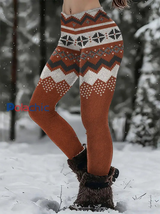 Leggings décontractés Viking Print pour femmes Marron / S