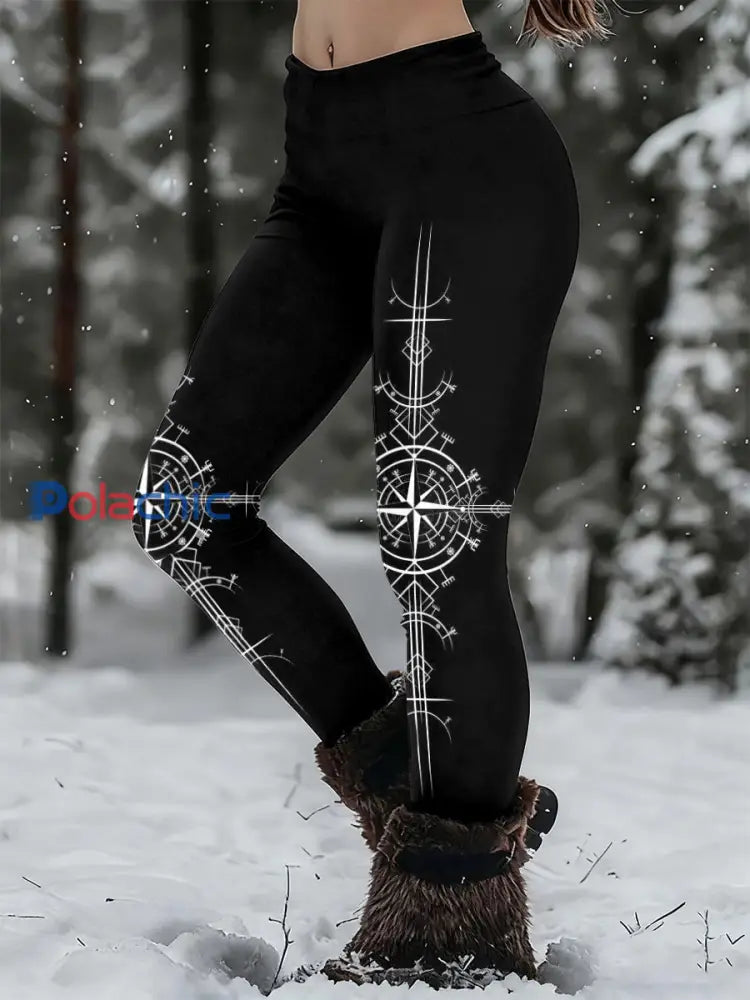 Leggings décontractés Viking Print pour femmes Noir / S