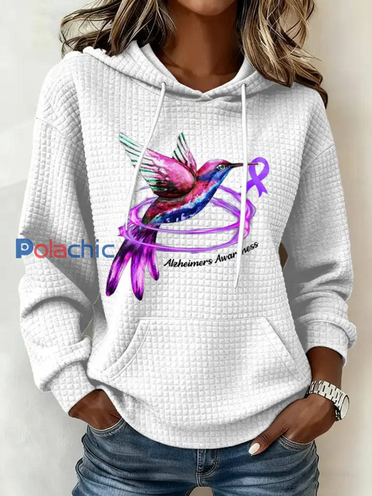 Les femmes de la maladie d’Alzheimer Colibri Art Imprimer Vichy Tissu Sweat à capuche Blanc / S