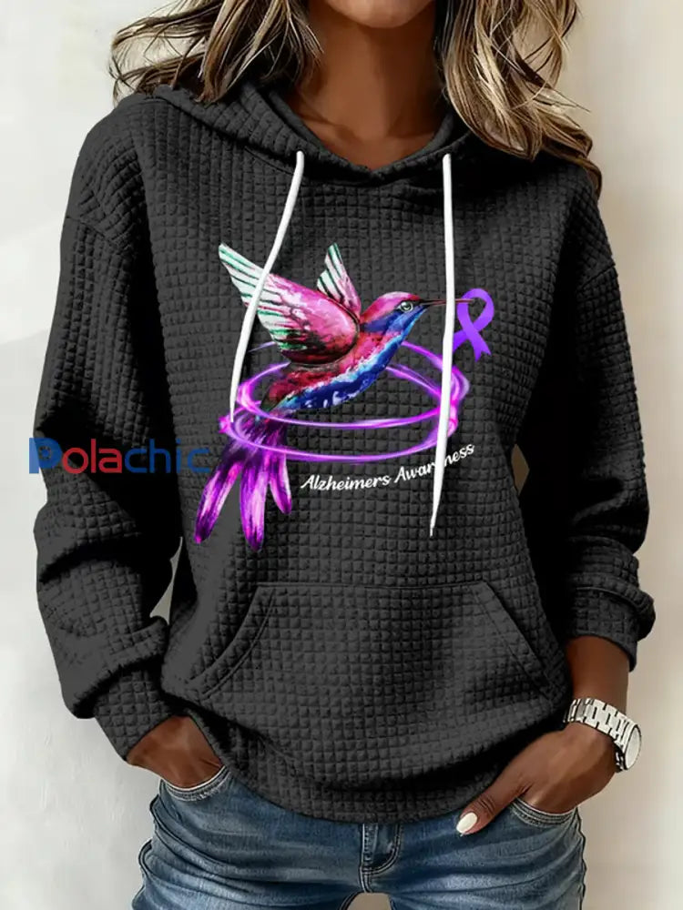 Les femmes de la maladie d’Alzheimer Colibri Art Imprimer Vichy Tissu Sweat à capuche Noir / S