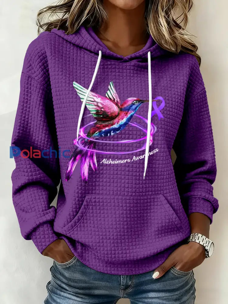 Les femmes de la maladie d’Alzheimer Colibri Art Imprimer Vichy Tissu Sweat à capuche Violet / S