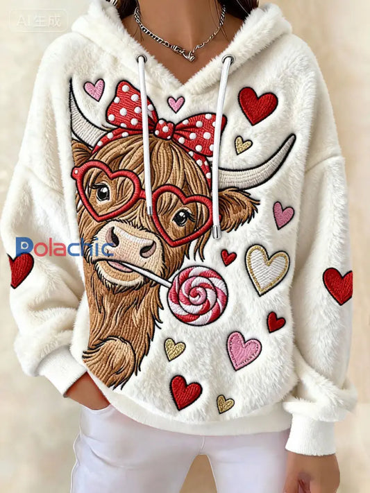 Les femmes de la Saint-Valentin Cow Fleece Hoodies Beige / S