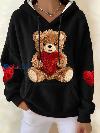Les femmes de la Saint-Valentin Teddy Bear Sweats à capuche en molleton Noir / S