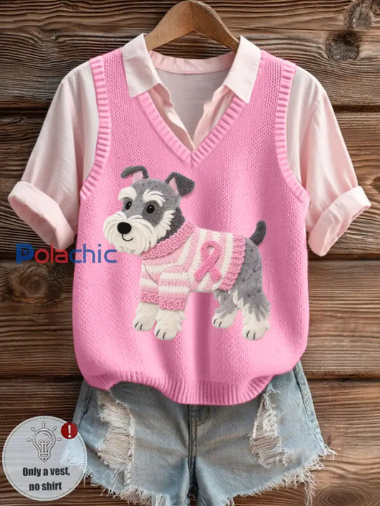 Les femmes de l’art de feutre Schnauzer chien motif gilet en tricot confortable Rose / S