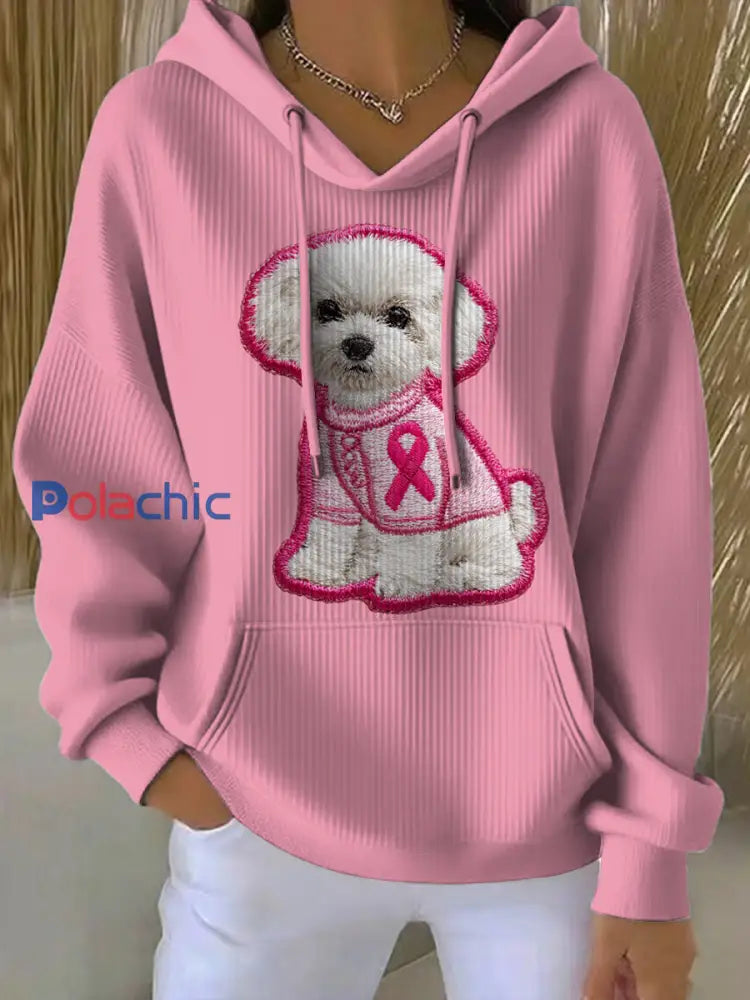 Les femmes du cancer du sein chien imprimé col rond à manches longues Hoodie Rose / S