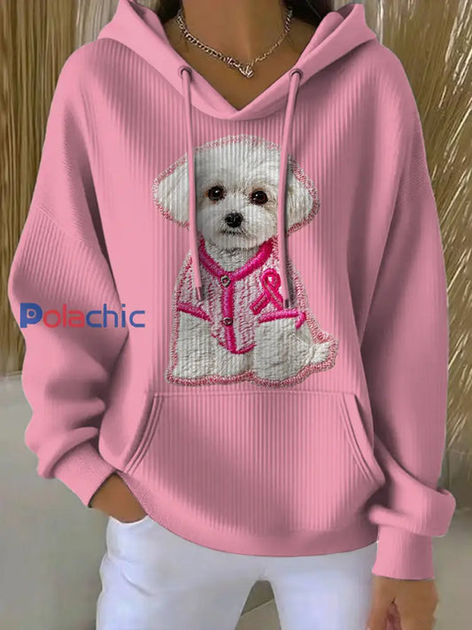 Les femmes du cancer du sein chien imprimé col rond à manches longues Hoodie Rose / S