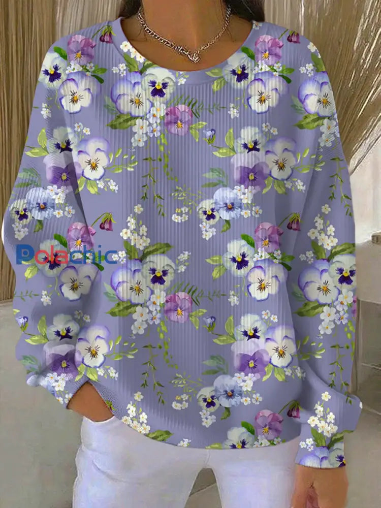 Les femmes’s Casual Violet Floral Texture épaissie Sweatshirt Violet / S