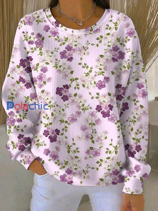 Les femmes’s Casual Violet Floral Texture épaissie Sweatshirt Violet / S