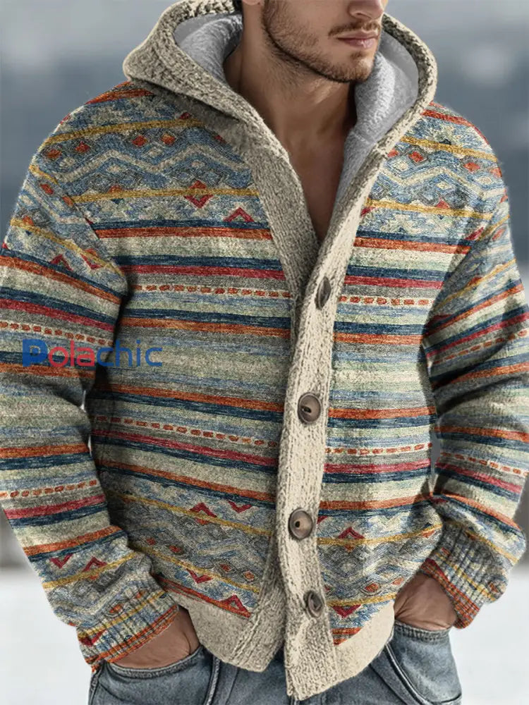Les hommes portent l’art géométrique Cardigan comme image / S
