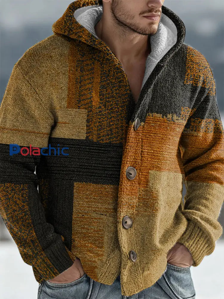 Les hommes portent l’art géométrique Cardigan Kaki / S