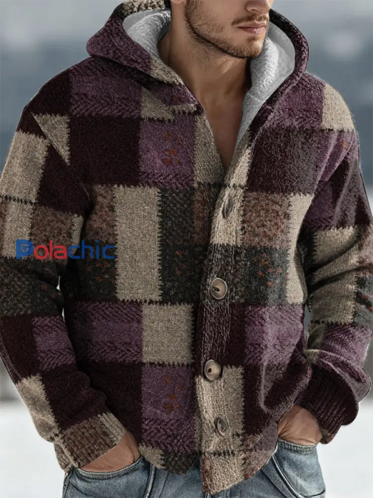 Les hommes portent l’art géométrique Cardigan Noir-Violet / S