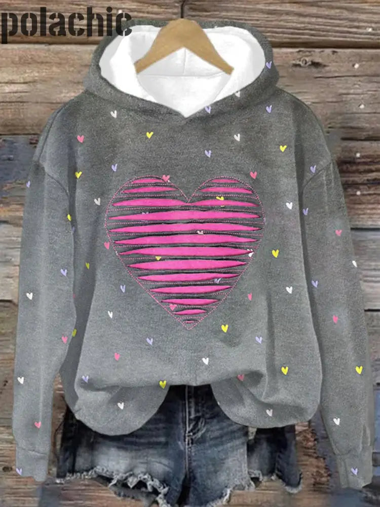 Love Heart Laceration Imprimé Col Rond Pull Loose À Manches Longues A / S