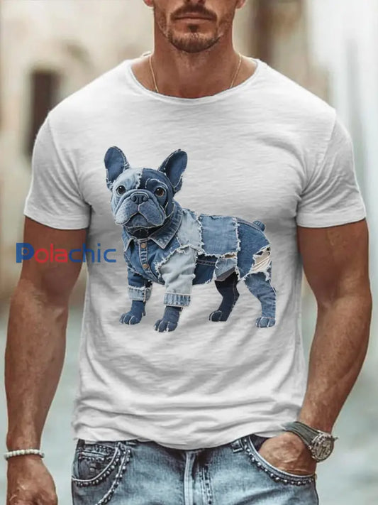 Lovely Bulldog Patchwork Art T-shirt pour hommes Blanc / S