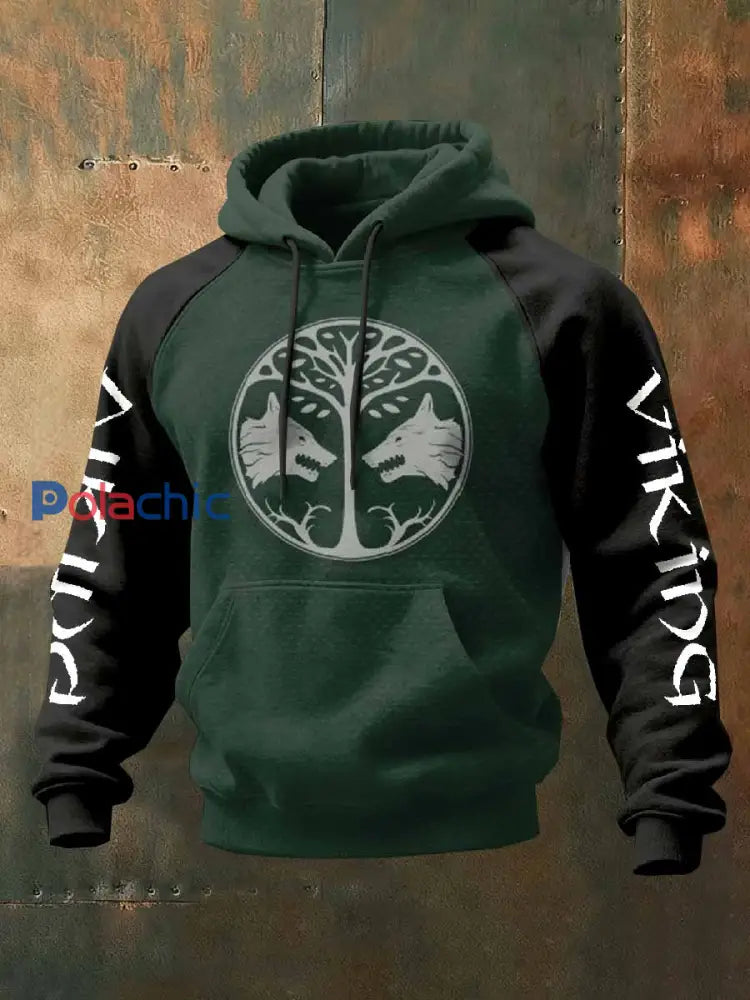 Män Vintage Viking Tryck Sweat à capuche décontracté comme image / S