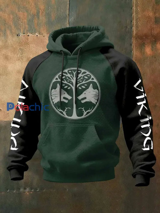 Män Vintage Viking Tryck Sweat à capuche décontracté comme image / S