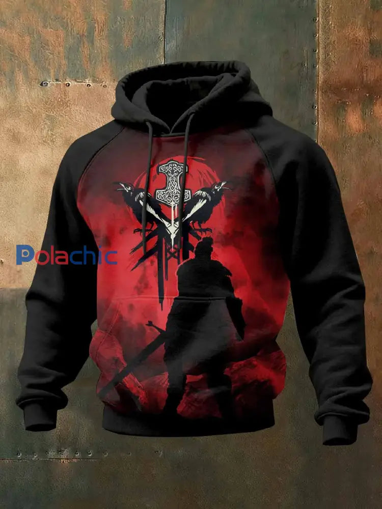 Män Vintage Viking Tryck Sweat à capuche décontracté comme image / S