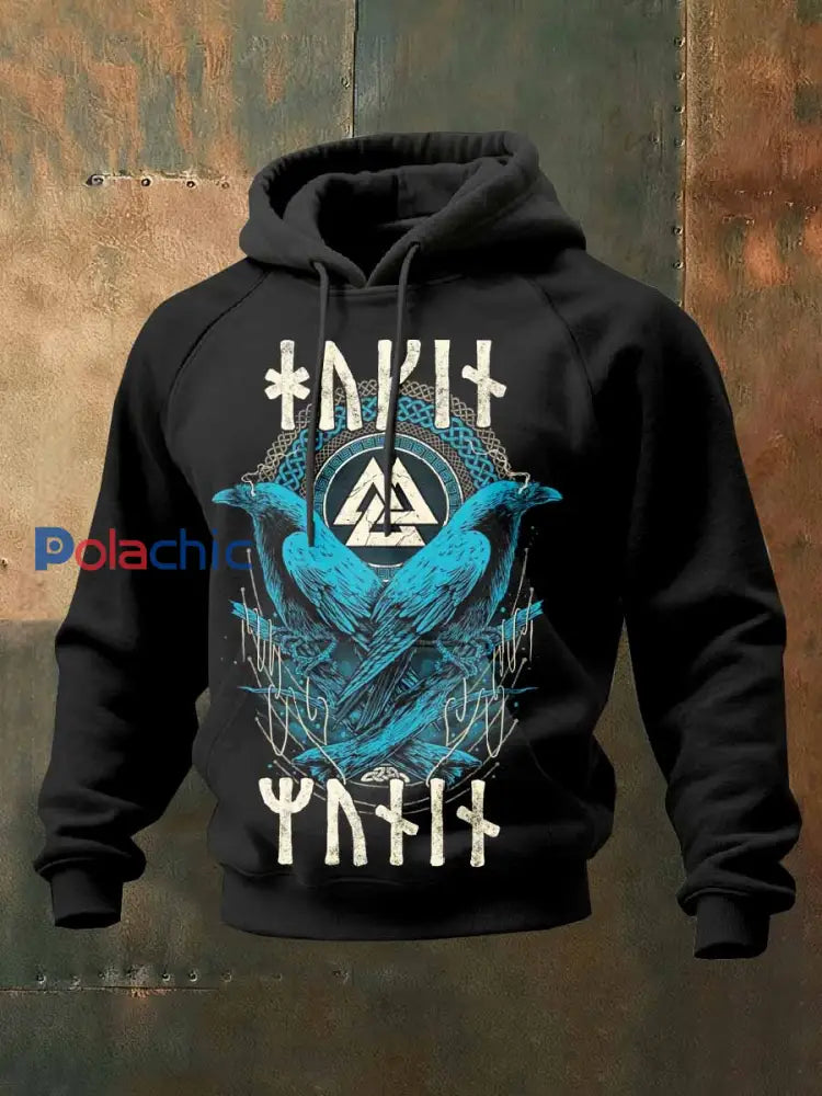 Män Vintage Viking Tryck Sweat à capuche décontracté comme image / S