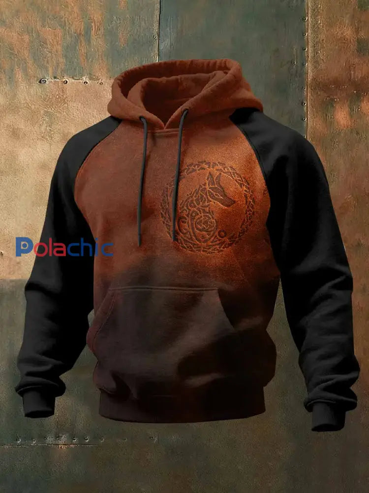 Män Vintage Viking Tryck Sweat à capuche décontracté comme image / S