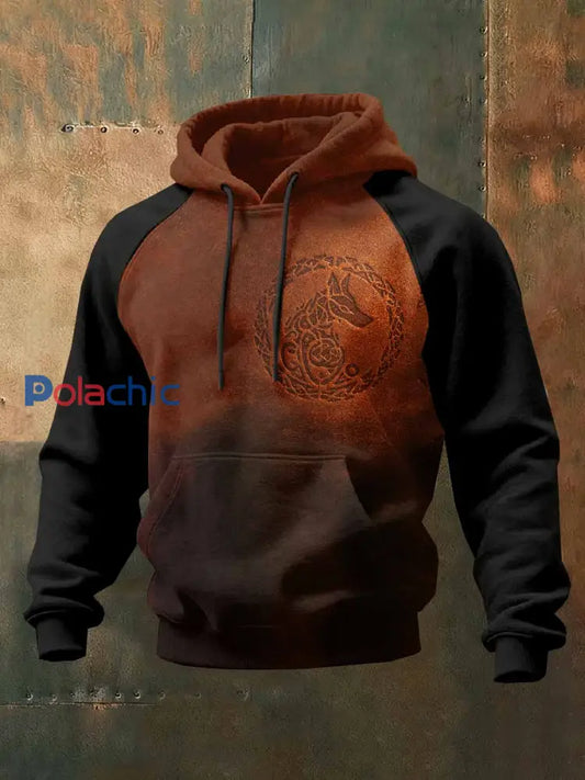 Män Vintage Viking Tryck Sweat à capuche décontracté comme image / S