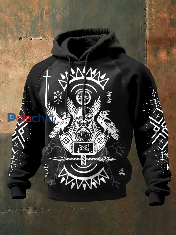 Män Vintage Viking Tryck Sweat à capuche décontracté comme image / S