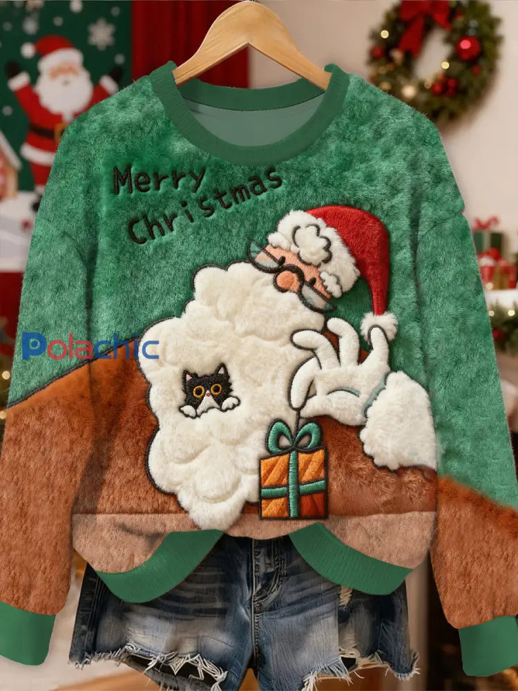 Magnifique Noël Père Noël Motif Casual Sweat-shirt à manches longues comme image / S