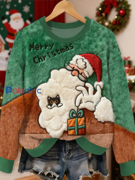 Magnifique Noël Père Noël Motif Casual Sweat-shirt à manches longues comme image / S