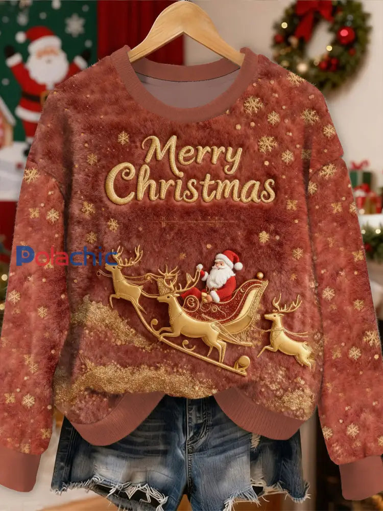 Magnifique Noël Père Noël Motif Casual Sweat-shirt à manches longues comme image / S