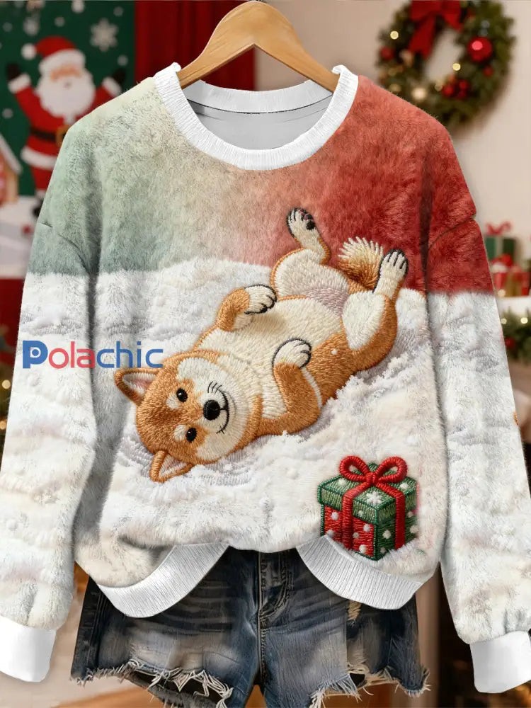 Magnifique Noël Shiba Inu Motif Casual Sweat-shirt à manches longues comme image / S