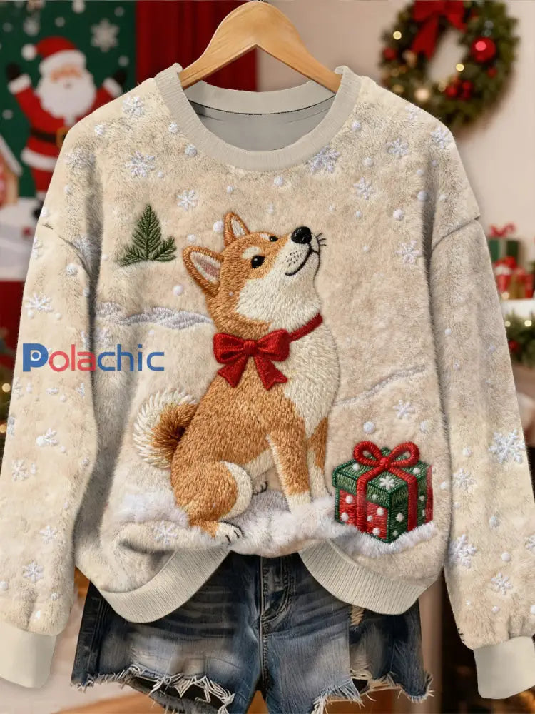 Magnifique Noël Shiba Inu Motif Casual Sweat-shirt à manches longues comme image / S