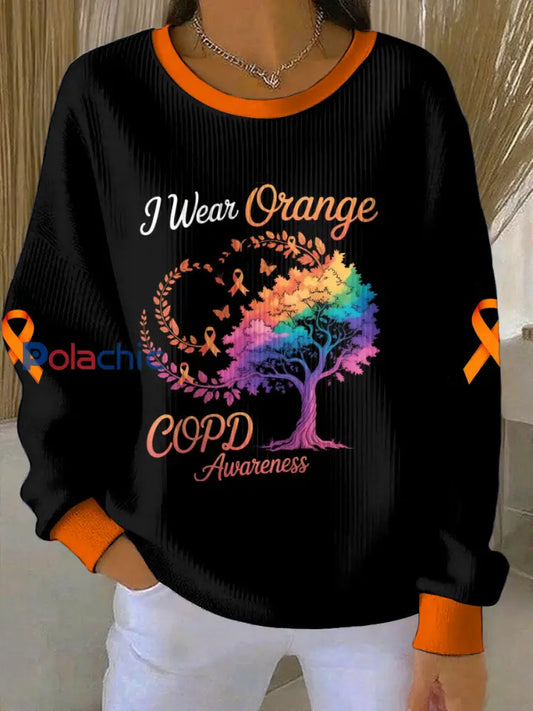 Maladie pulmonaire obstructive chronique des femmes imprimé col rond manches longues Sweatshirt Noir / S