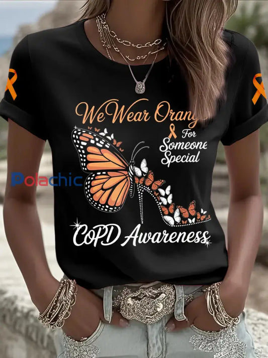 Maladie pulmonaire obstructive chronique des femmes imprimé mode Vintage lâche T-shirt à manches courtes Noir / S
