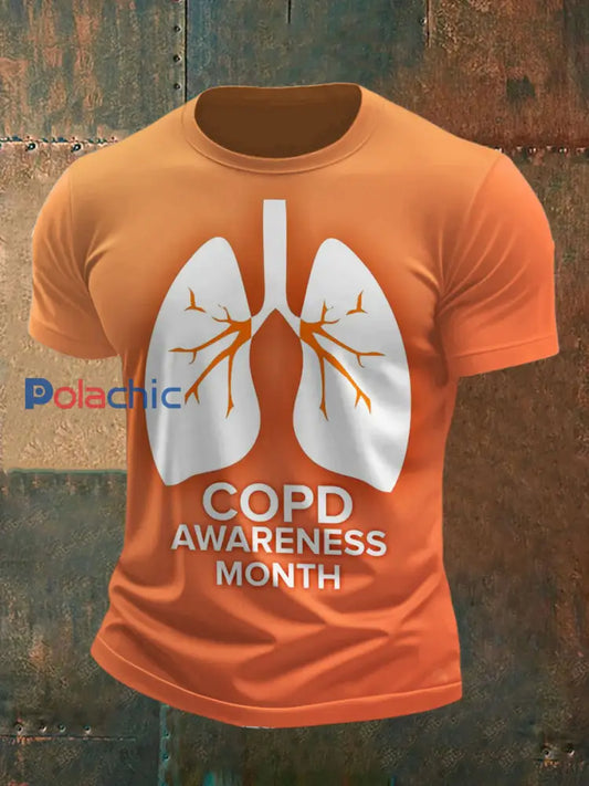 Maladie pulmonaire obstructive chronique des hommes imprimé mode Vintage lâche T-shirt à manches courtes Orange / S