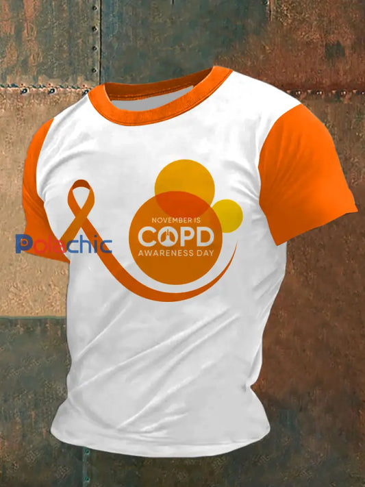 Maladie pulmonaire obstructive chronique des hommes imprimé mode Vintage lâche T-shirt à manches courtes Orange / S