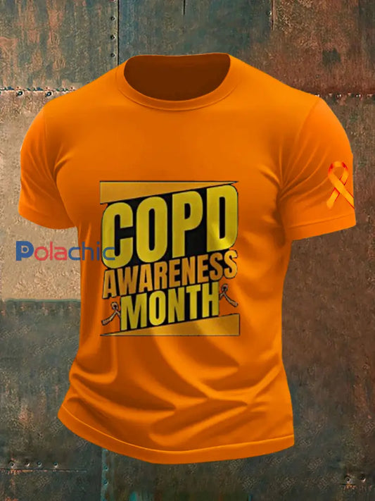Maladie pulmonaire obstructive chronique des hommes imprimé mode Vintage lâche T-shirt à manches courtes Orange / S
