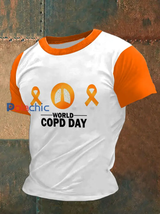 Maladie pulmonaire obstructive chronique des hommes imprimé mode Vintage lâche T-shirt à manches courtes Orange / S