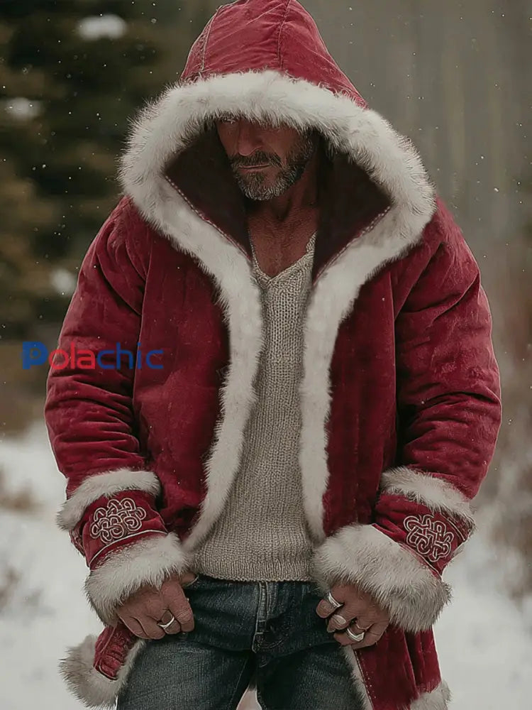 Manteau à capuche en fourrure inspiré de Noël pour hommes Rouge / S