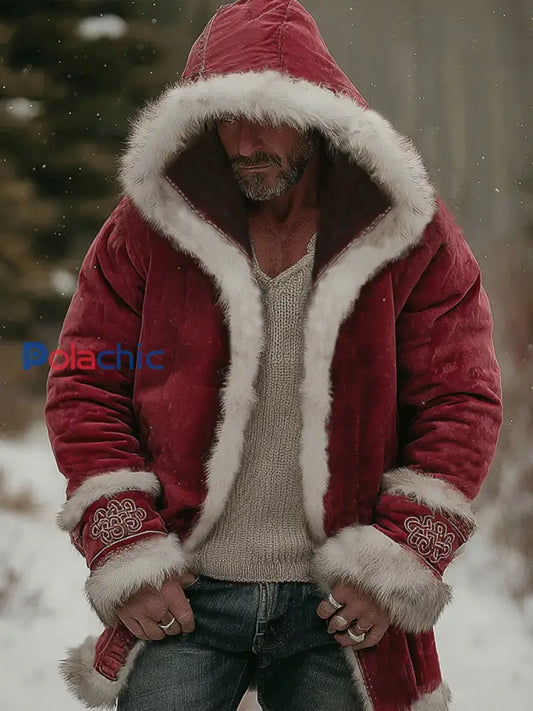 Manteau à capuche en fourrure inspiré de Noël pour hommes Rouge / S