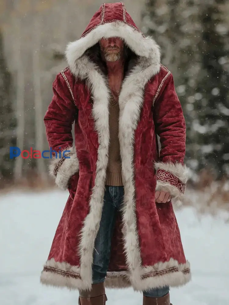 Manteau à capuche en fourrure inspiré de Noël pour hommes Rouge / S