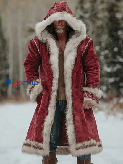 Manteau à capuche en fourrure inspiré de Noël pour hommes Rouge / S