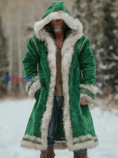 Manteau à capuche en fourrure inspiré de Noël pour hommes Vert / S