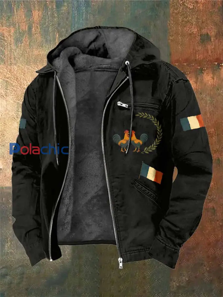 Manteau À Capuche Vintage Coq Français Imprimé comme image / S