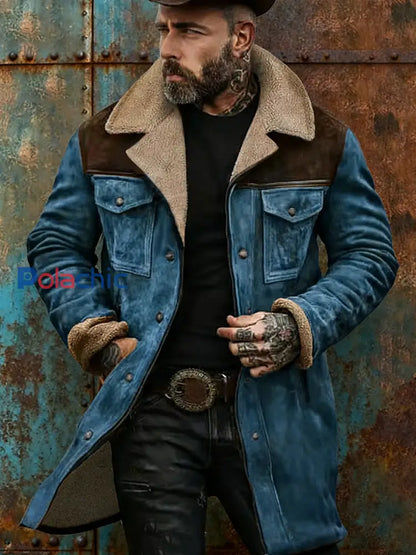 Manteau à fermeture éclair à poches multiples Amazon Veste en daim vintage pour hommes bleu / S