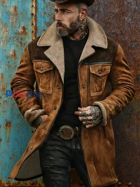 Manteau à fermeture éclair à poches multiples Amazon Veste en daim vintage pour hommes chameau / S