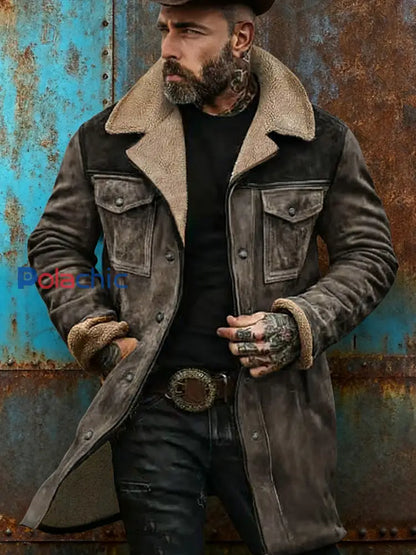 Manteau à fermeture éclair à poches multiples Amazon Veste en daim vintage pour hommes gris / S